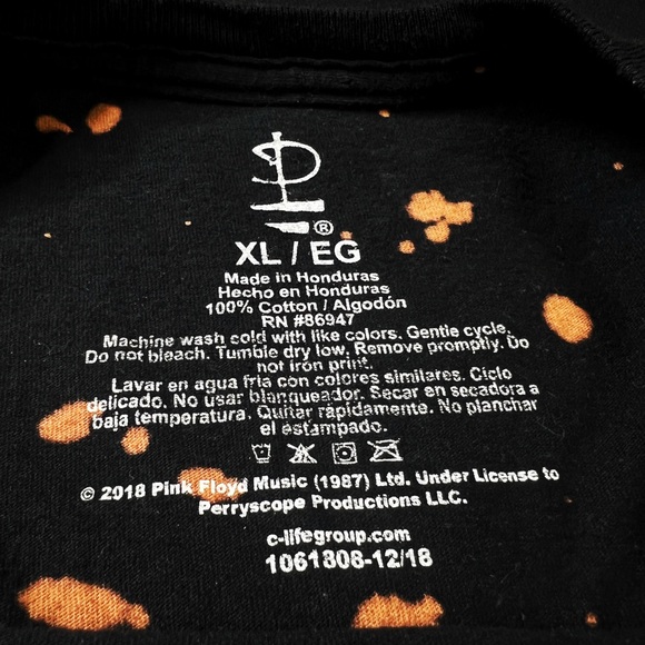 Pink Floyd Black Bleach Tie Dye Dark Side Of The Moon Graphic Tee - Picture 4 of 6